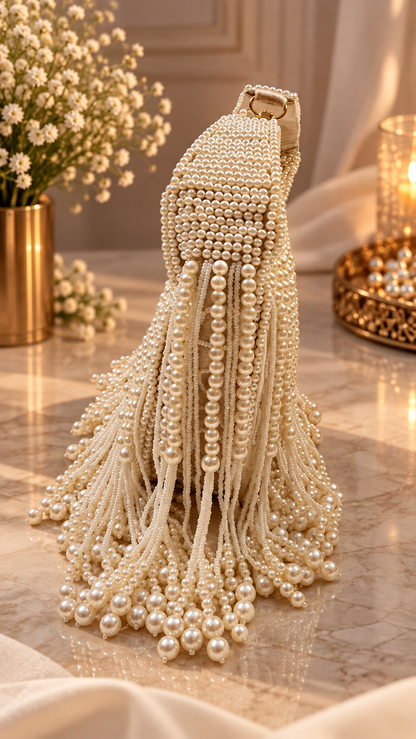 Pearl Cascade Handcrafted Handbag – Off-White