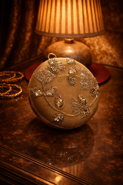 Round Embellished Clutch – Gold