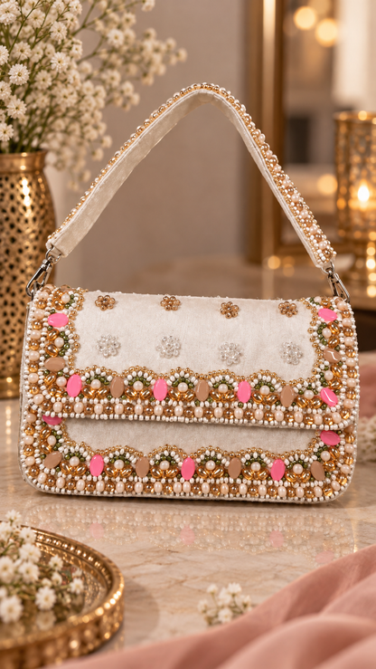 Blush Beaded Handcrafted Clutch Bag