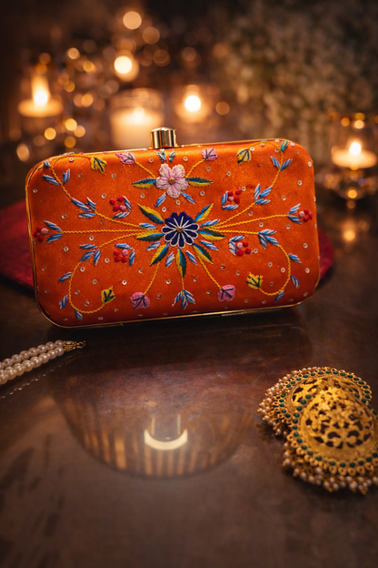 Amber Bloom Embroidered Clutch