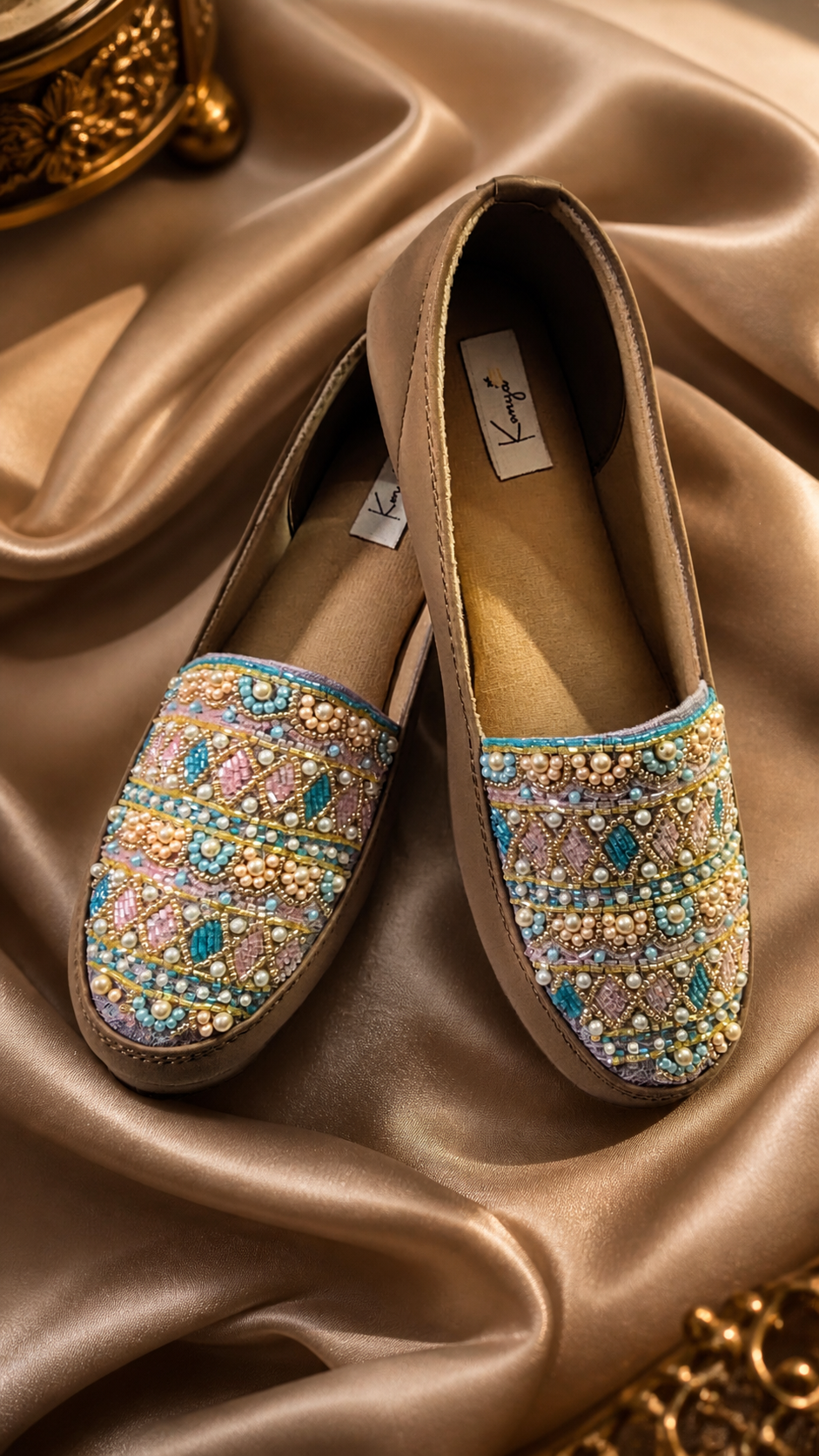 Pastel Pearl Embellished Slip-On Shoes