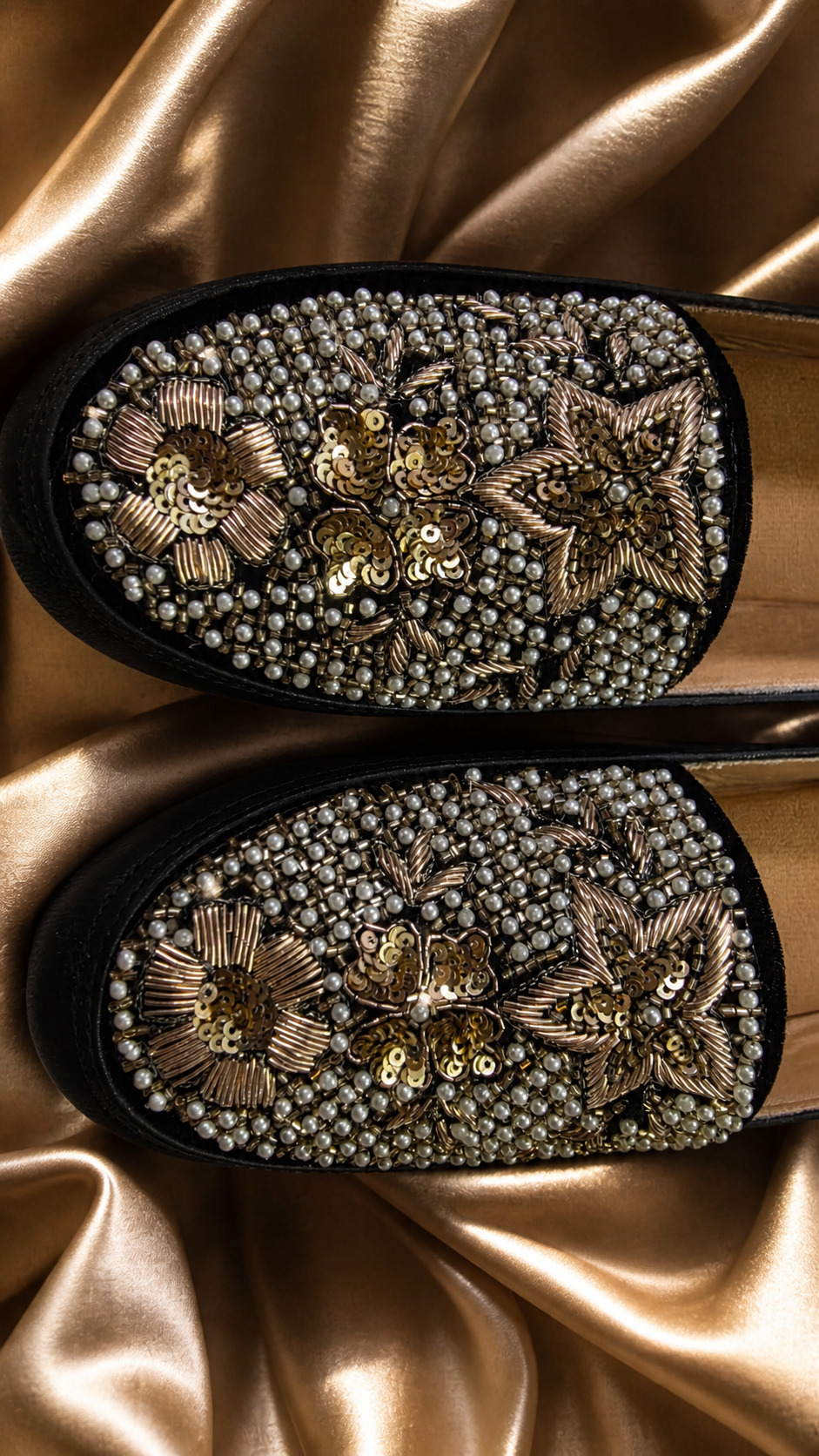 Royal Pearl Black Embellished Slip-On Shoes