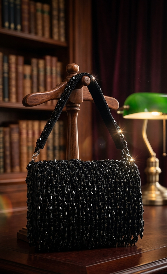 Black Beaded Statement Shoulder Bag