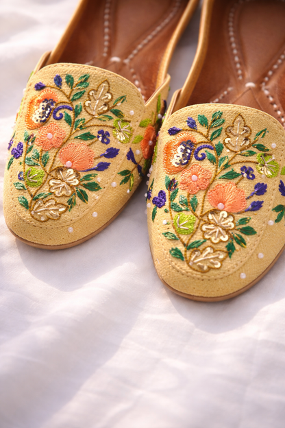 Mustard beige base with multicolor embroidery