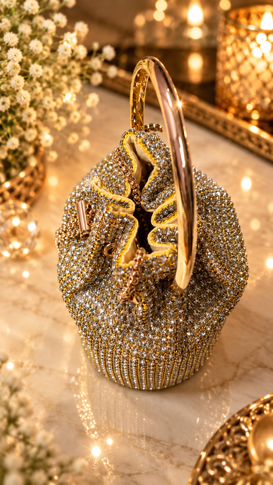 Golden Crystal Luxe Potli Bag