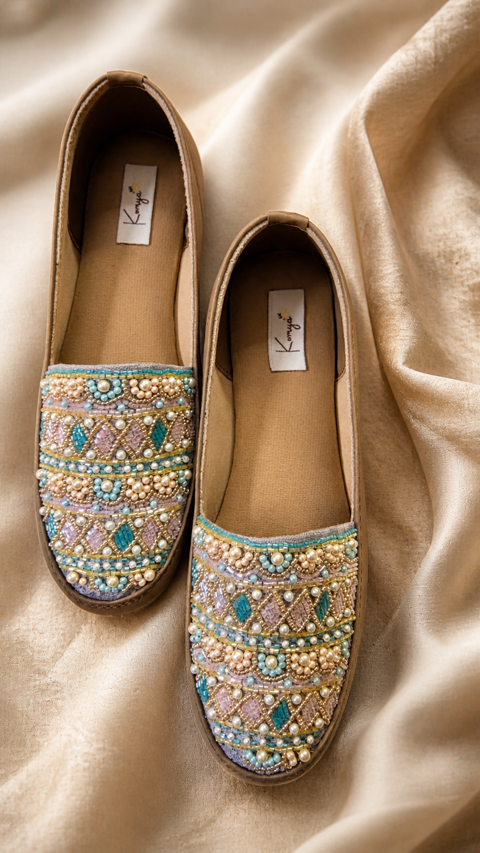 Pastel Pearl Embellished Slip-On Shoes