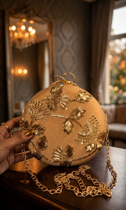 Round Embellished Clutch – Gold