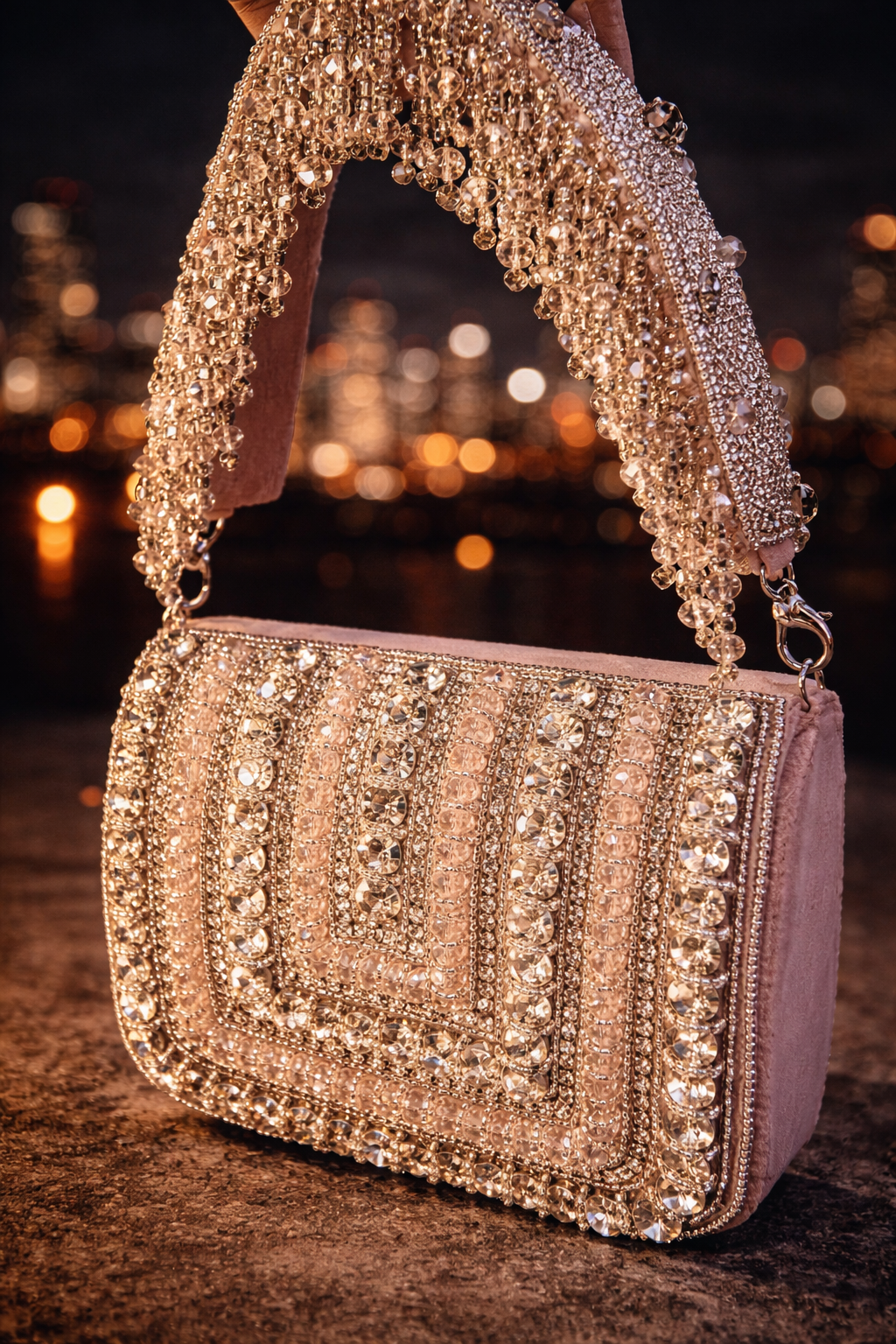 Embellished blush-toned Crystal Statement Bag