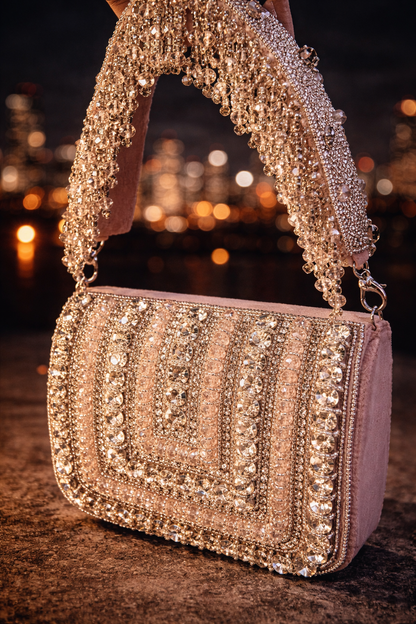 Embellished blush-toned Crystal Statement Bag