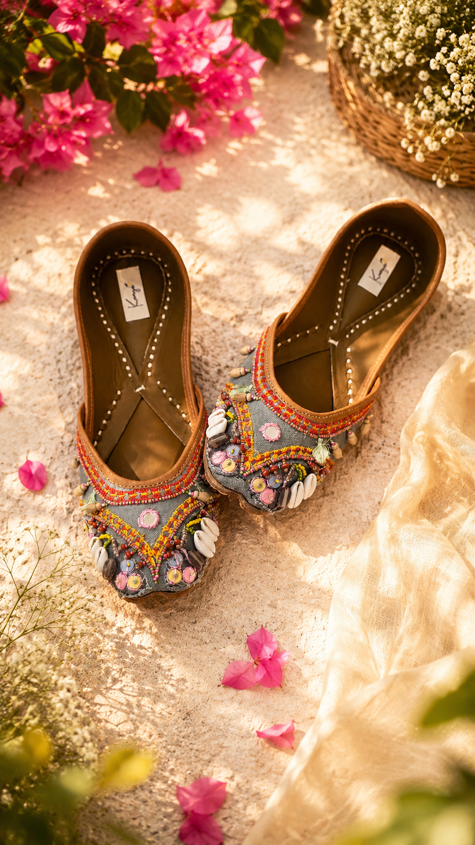 Boho Shell Embellished Handcrafted Jutti