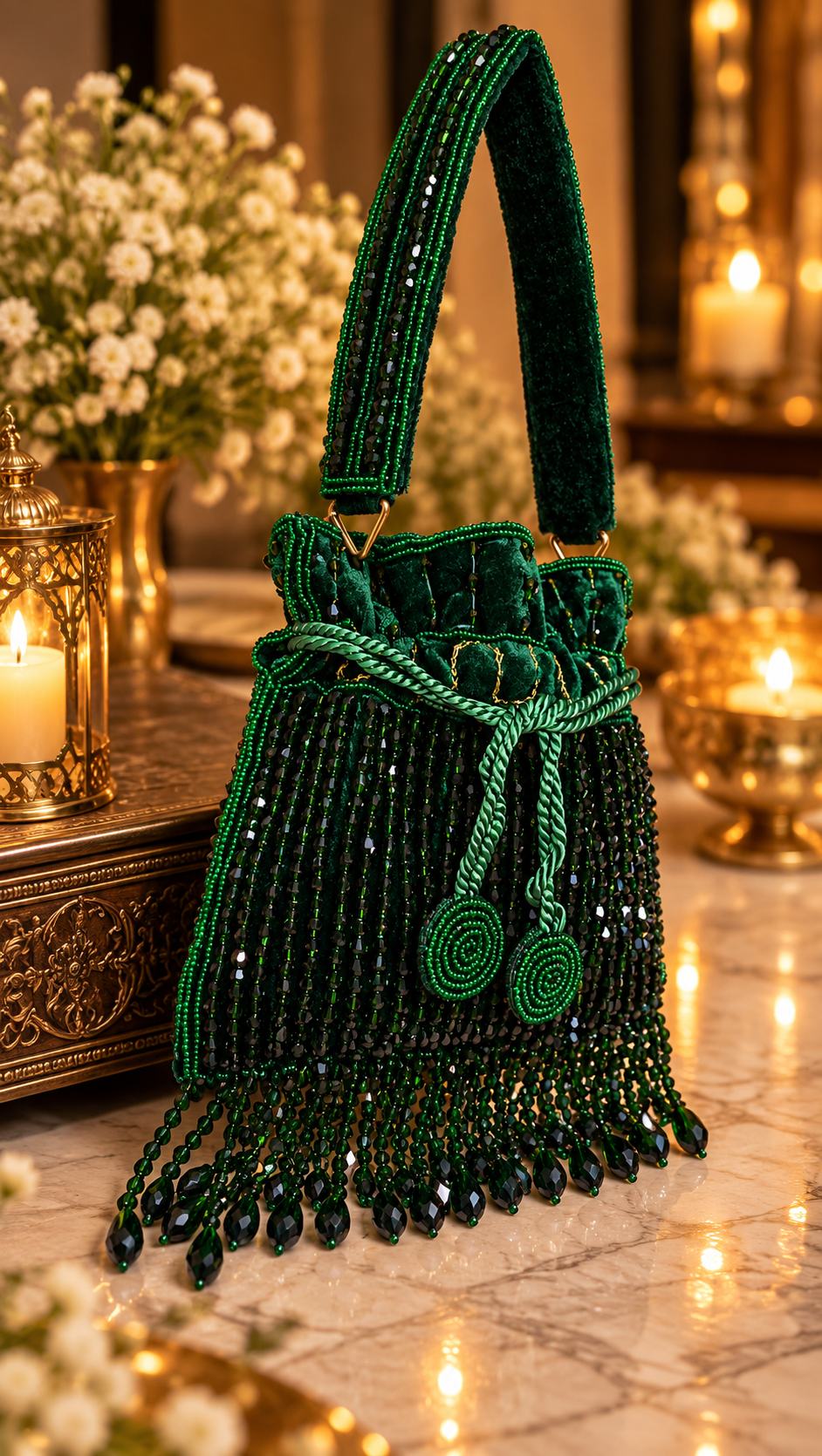 Emerald Luxe Beaded Mini Potli Bag