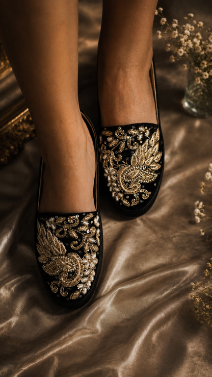 Midnight Noir black Embellished Loafers