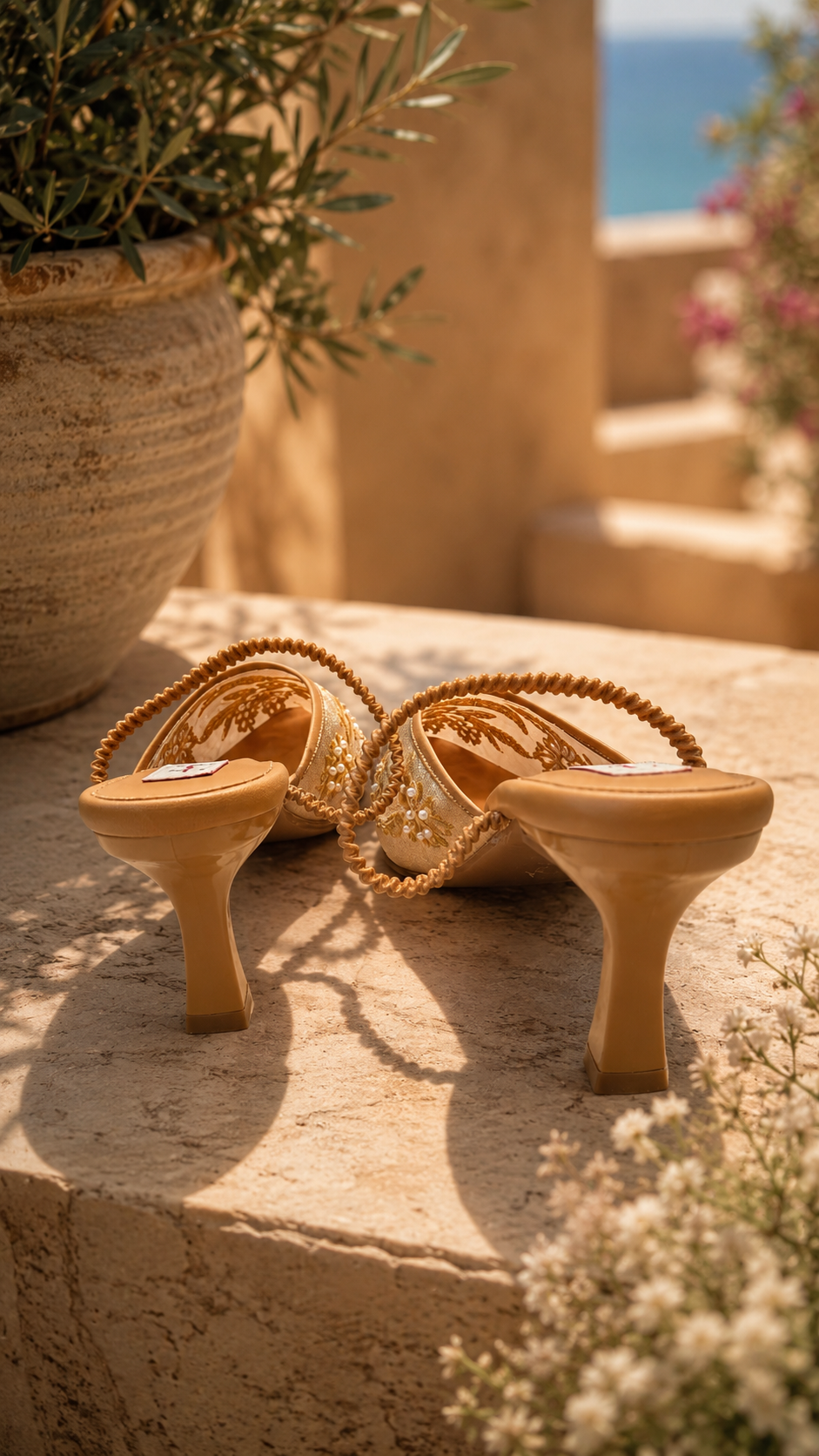 Pearl Bloom Embroidered Slingback Heels