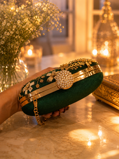 Regal Green Bloom Clutch