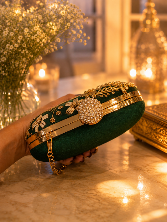 Regal Green Bloom Clutch