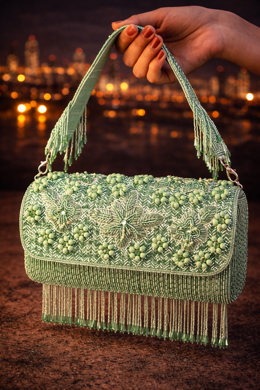 Emerald Bloom Embellished green bag