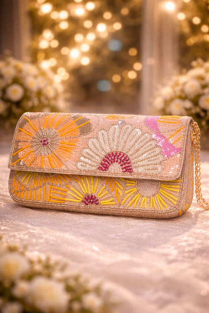 Soft peach Floral Embellished Bag