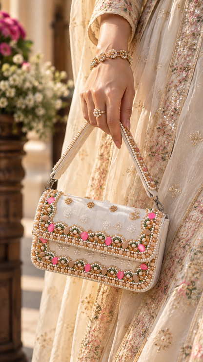 Blush Beaded Handcrafted Clutch Bag
