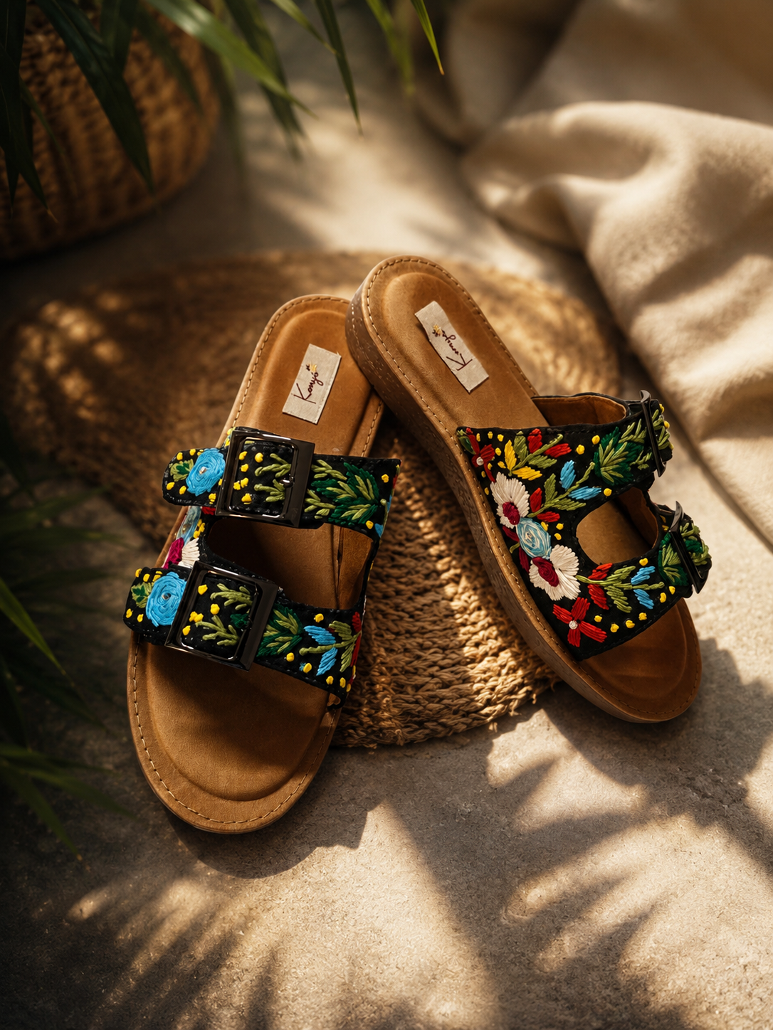 Black Bloom Embroidered Slides