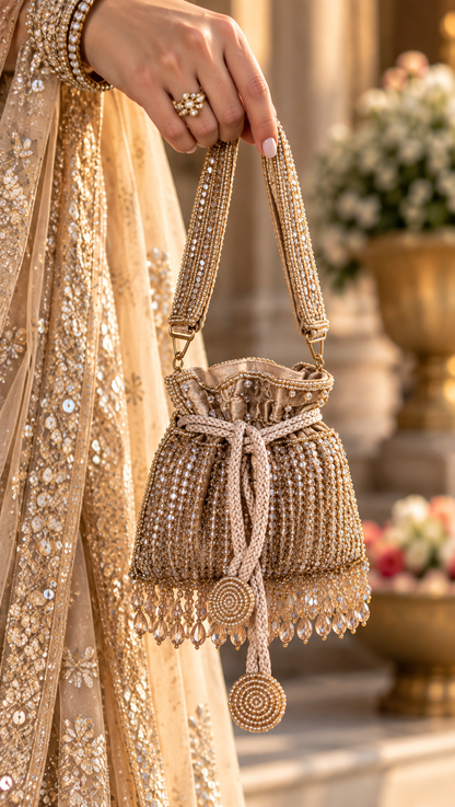 Champagne Crystal Cascade Mini Potli Bag