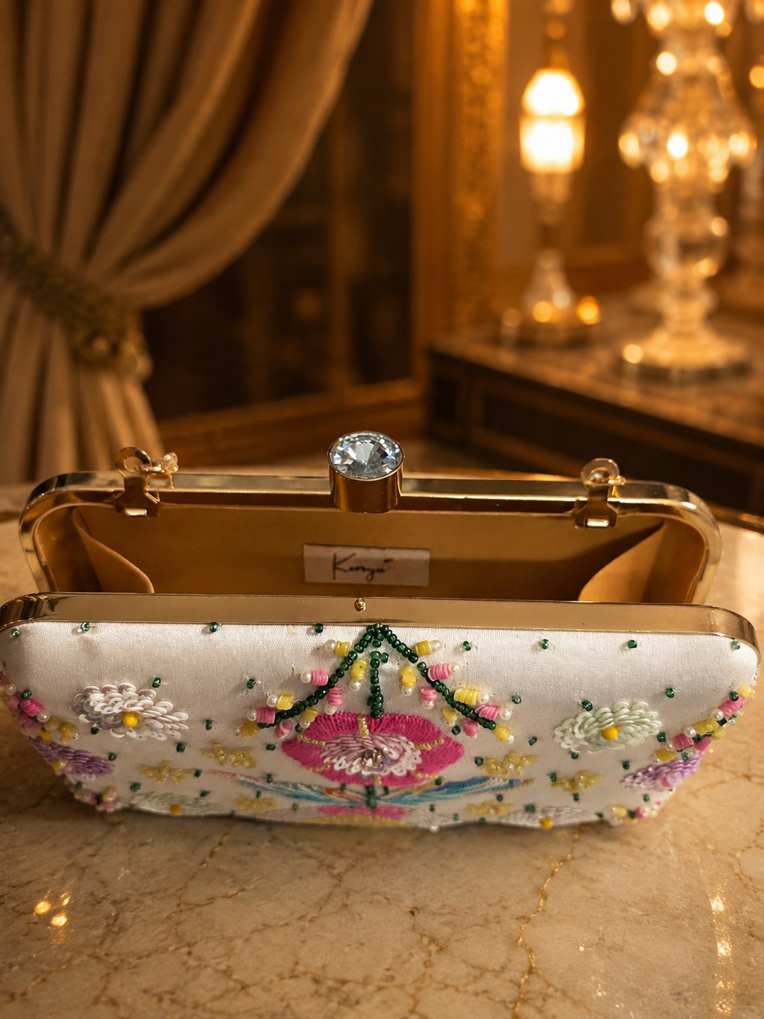 White floral pastel embroidery Clutch