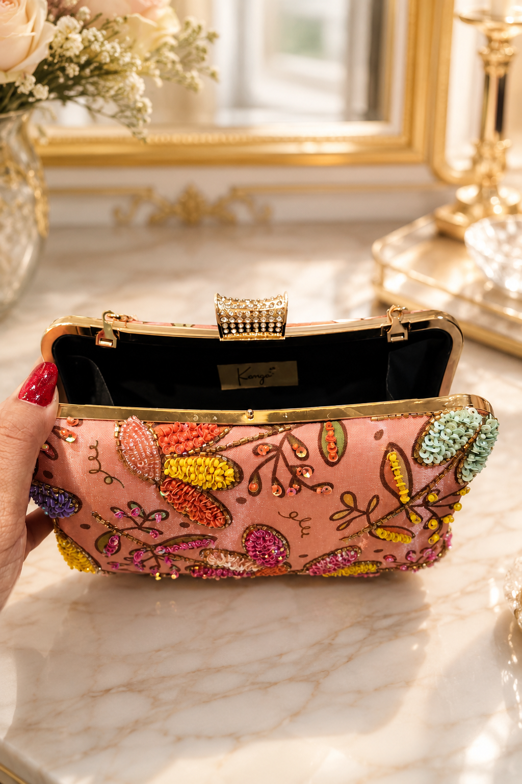 Peach Garden Embellished Clutch