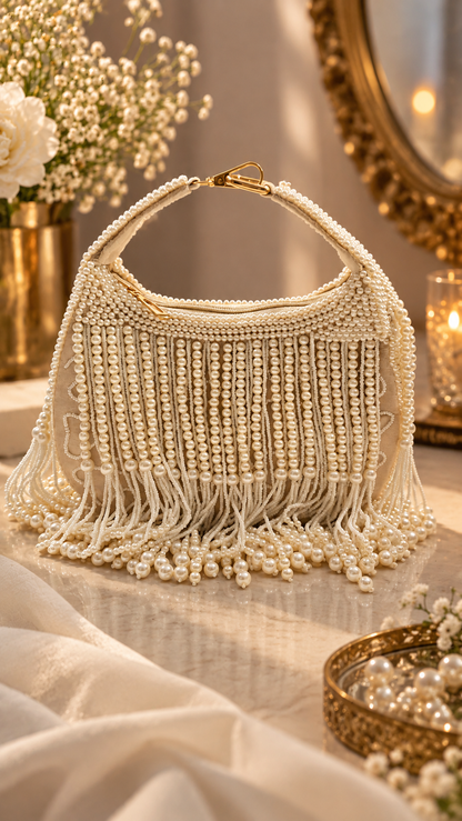 Pearl Cascade Handcrafted Handbag – Off-White