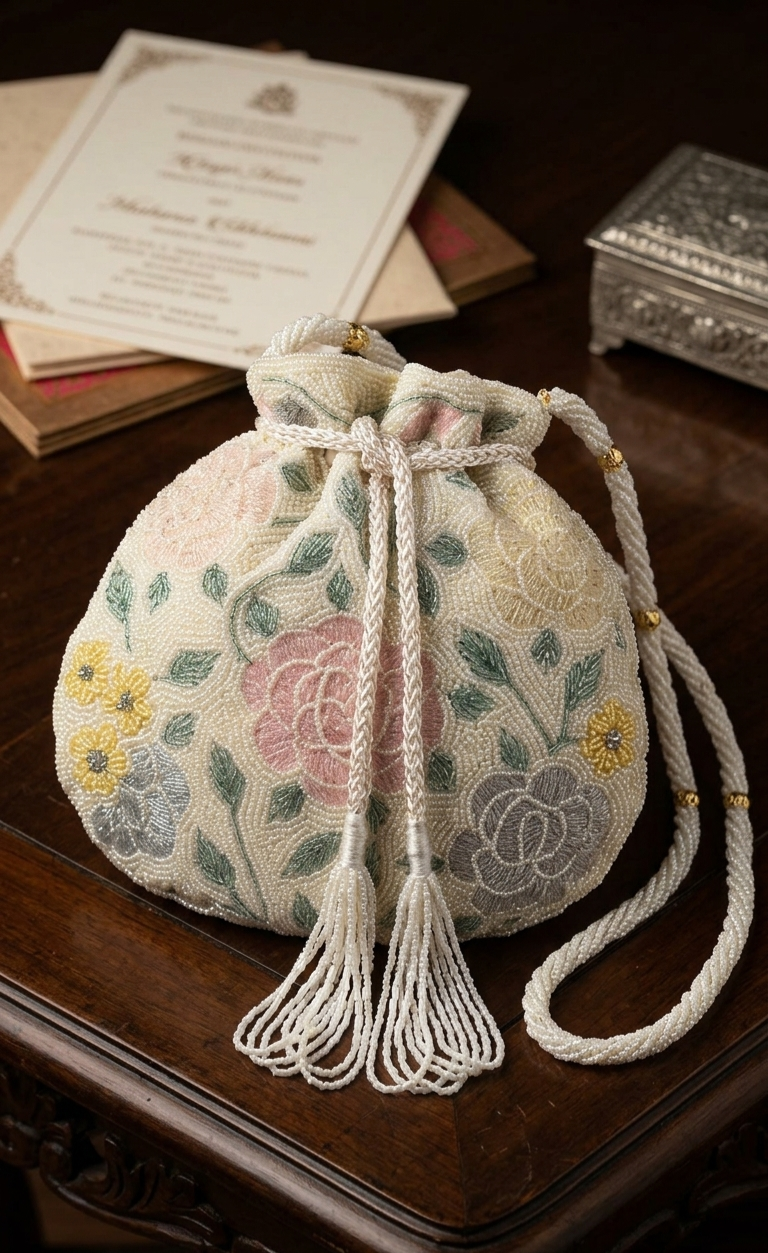 Vintage Garden Hand-Beaded Potli Bag