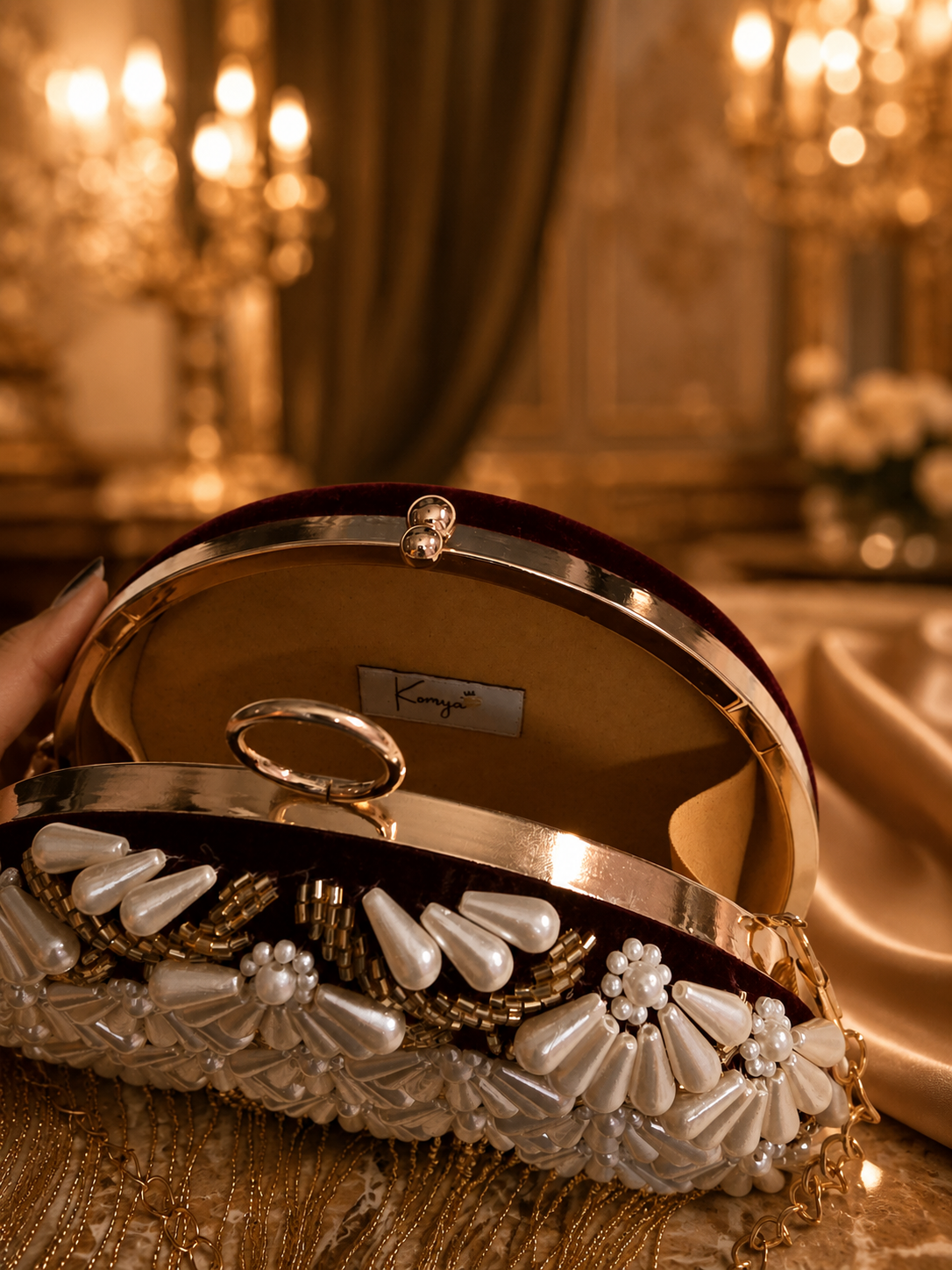 Pearl Round Clutch with tassels