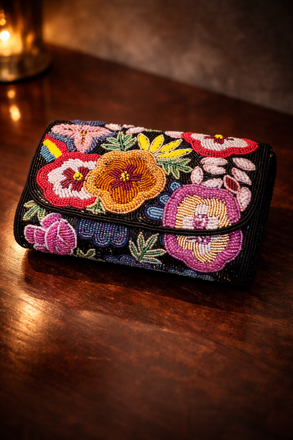 Black Floral Hand-Beaded Sling Bag
