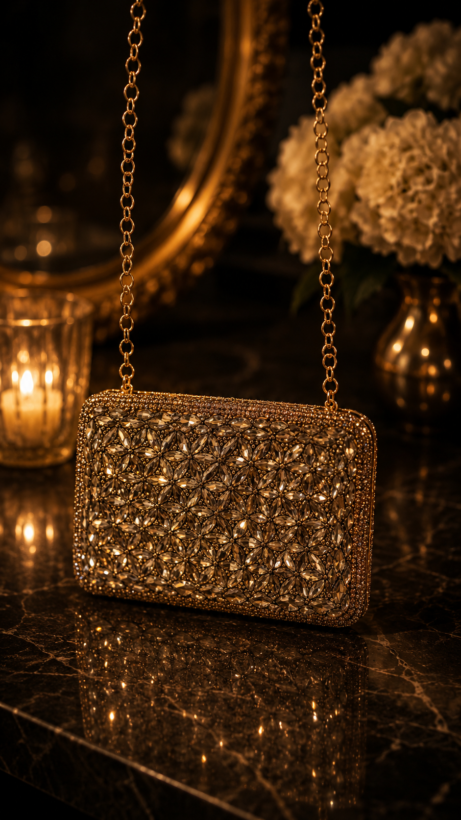 Antique Bronze Crystal Mini Clutch
