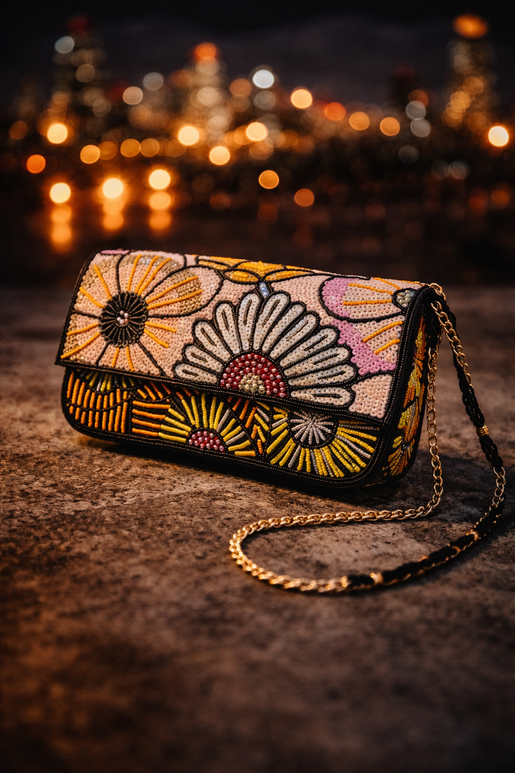 Midnight black Floral Embellished Bag