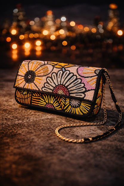 Midnight black Floral Embellished Bag
