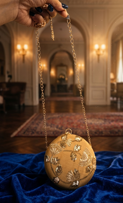 Round Embellished Clutch – Gold