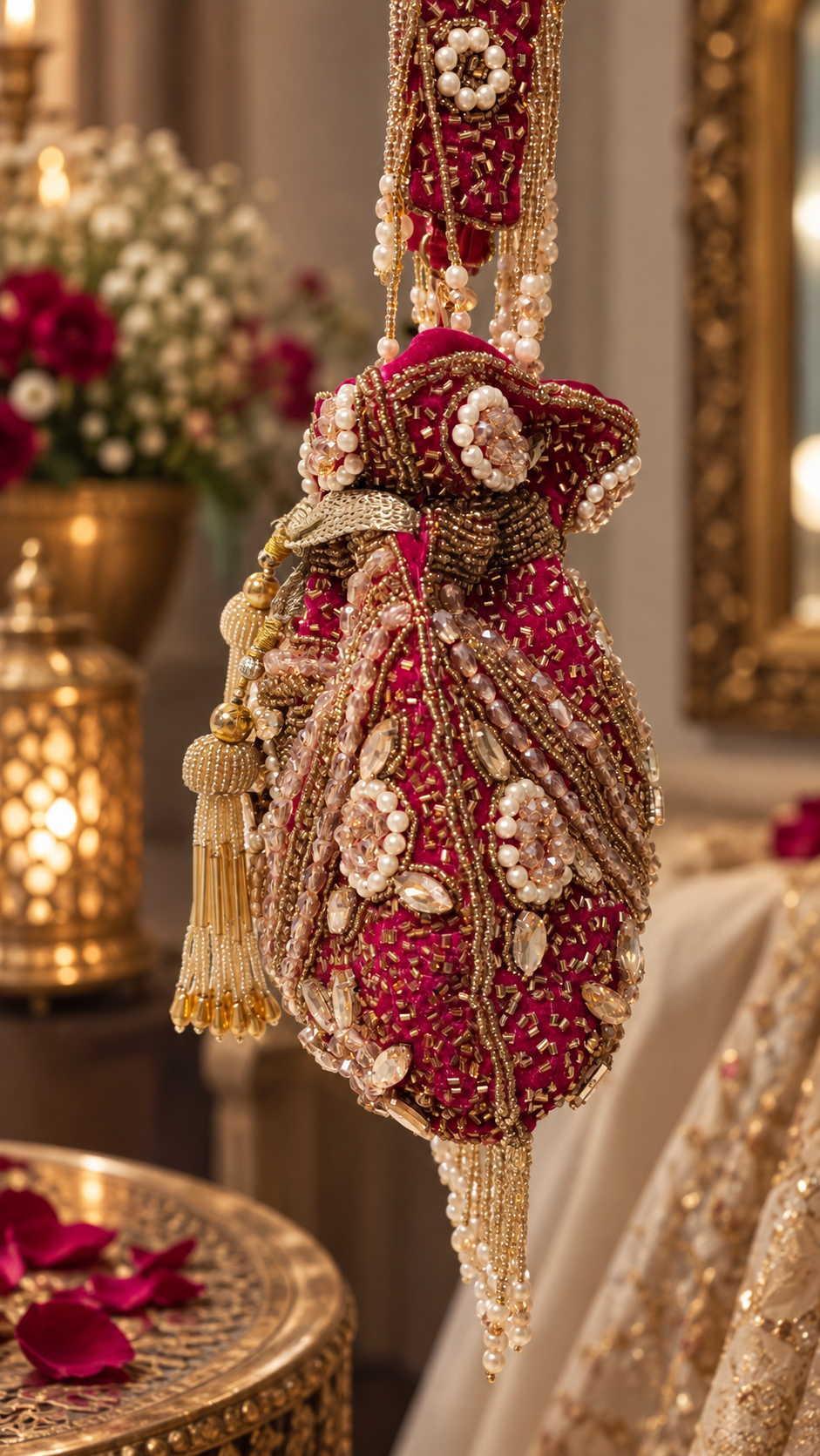 Pearl & Crystal Embellished Bridal Potli Bag