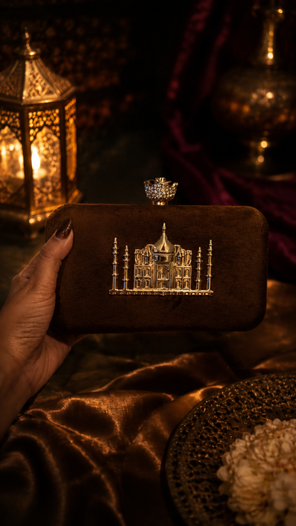 Taj Heritage Velvet Clutch – Chocolate Brown