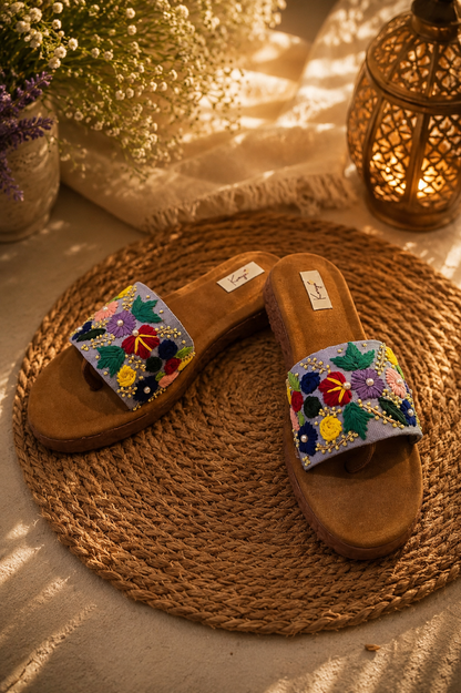 Lavender Bloom Embroidered Slides