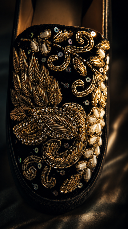 Midnight Noir black Embellished Loafers