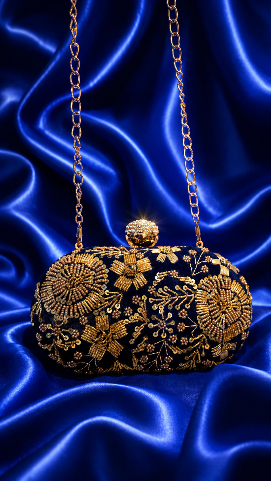 Royal Blue Regal Bloom Embellished Clutch