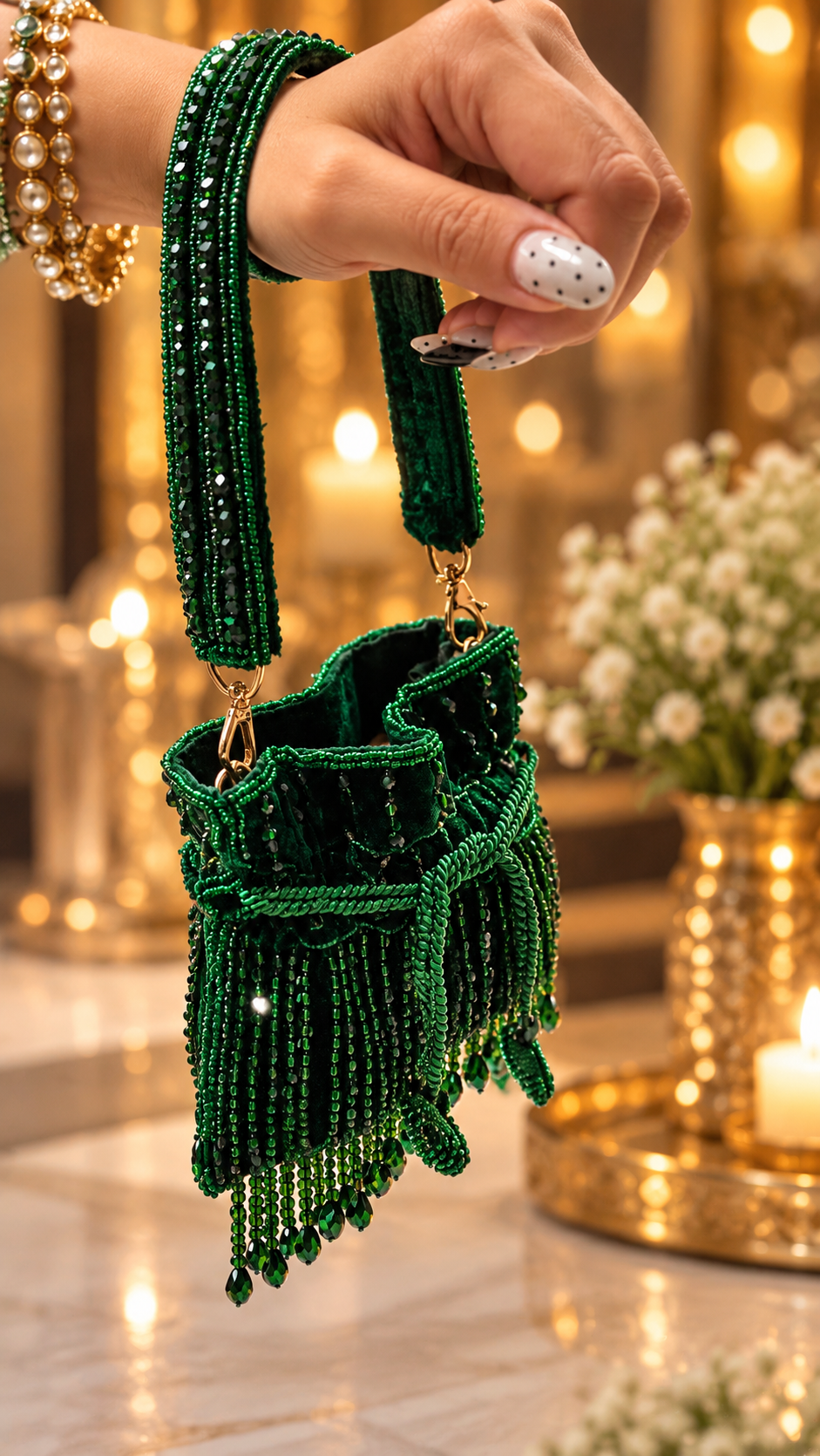 Emerald Luxe Beaded Mini Potli Bag