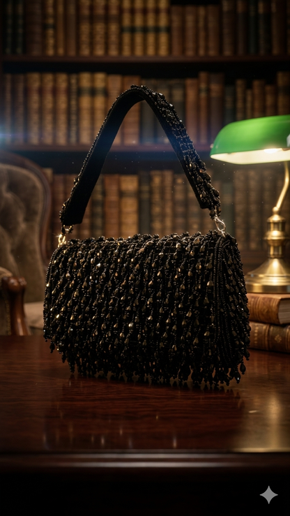 Black Beaded Statement Shoulder Bag