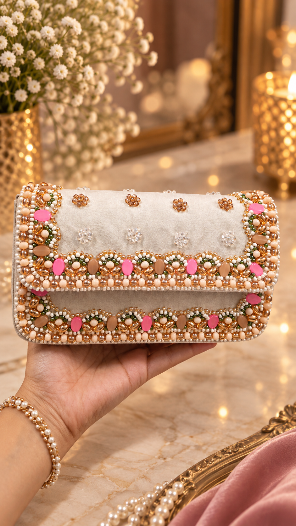 Blush Beaded Handcrafted Clutch Bag