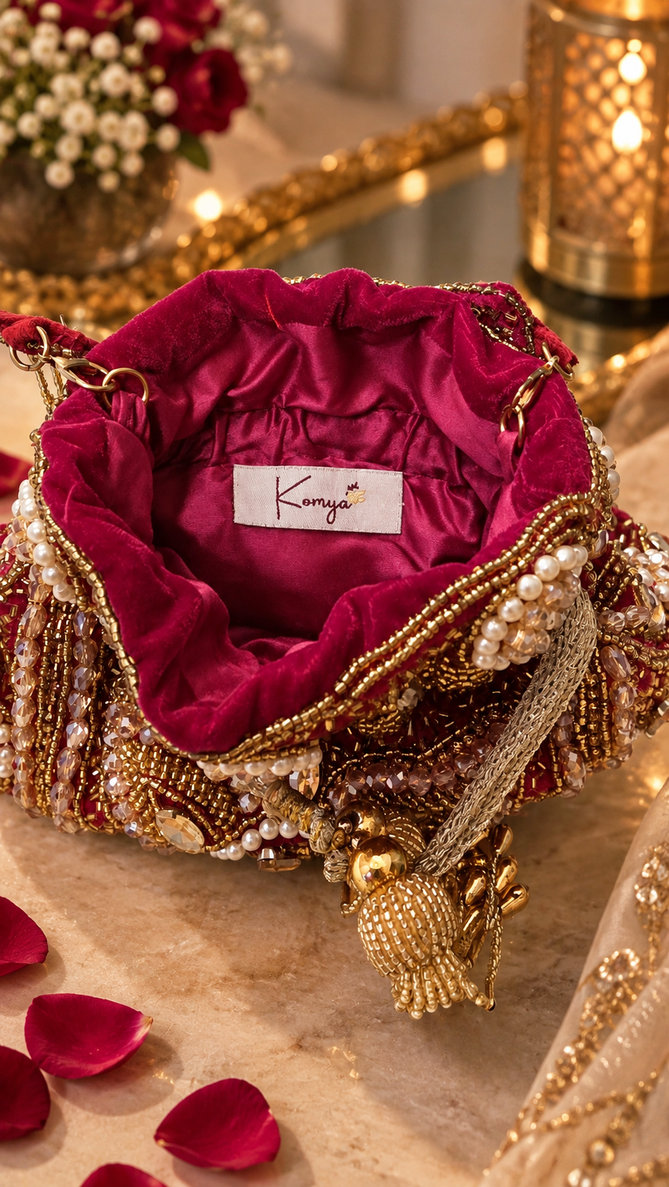 Pearl & Crystal Embellished Bridal Potli Bag