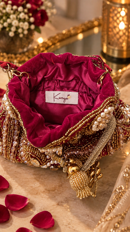Pearl & Crystal Embellished Bridal Potli Bag