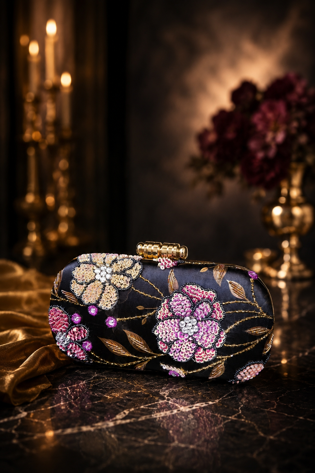 Chocolate Bloom Embellished Clutch