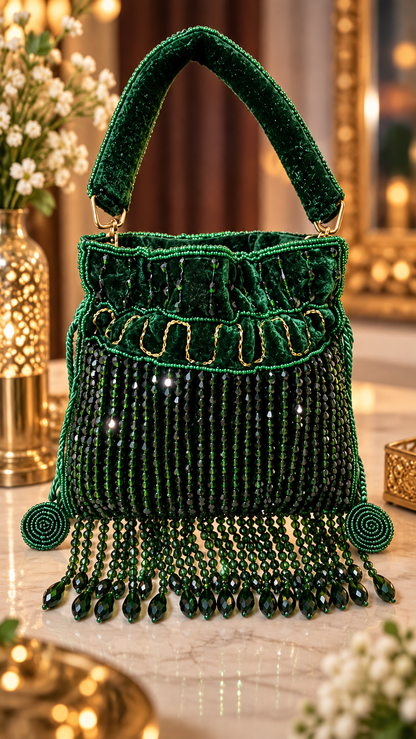 Emerald Luxe Beaded Mini Potli Bag