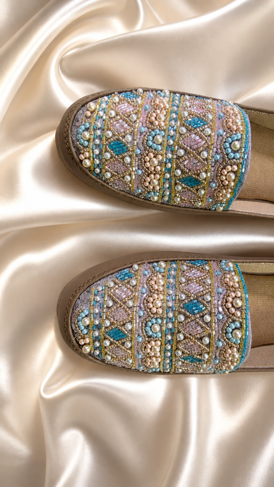 Pastel Pearl Embellished Slip-On Shoes