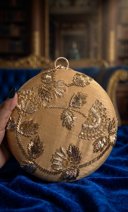 Round Embellished Clutch – Gold