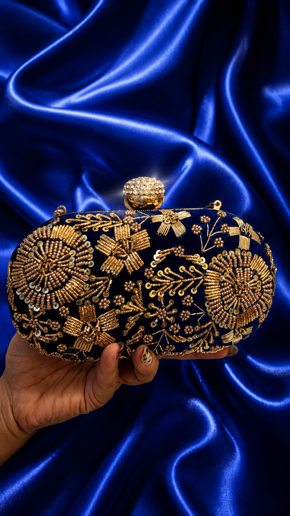 Royal Blue Regal Bloom Embellished Clutch
