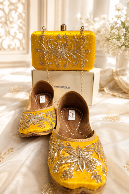 Mustard Yellow gold Jutti & Clutch Combo